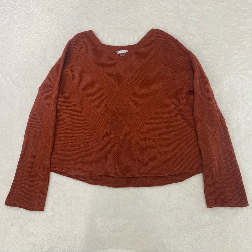 SMARTWOOL Merino Wool Shadow Pine V-Neck Textured Knit Sweater Size M